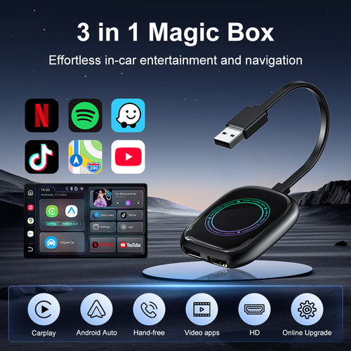 3 in 1 Wireless iPhone Carplay and Android Video Box Adapter