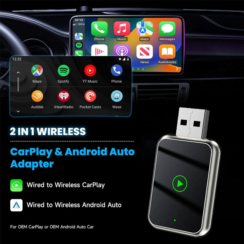 No Delay 2 in 1 Wireless iPhone CarPlay and Android Adapter